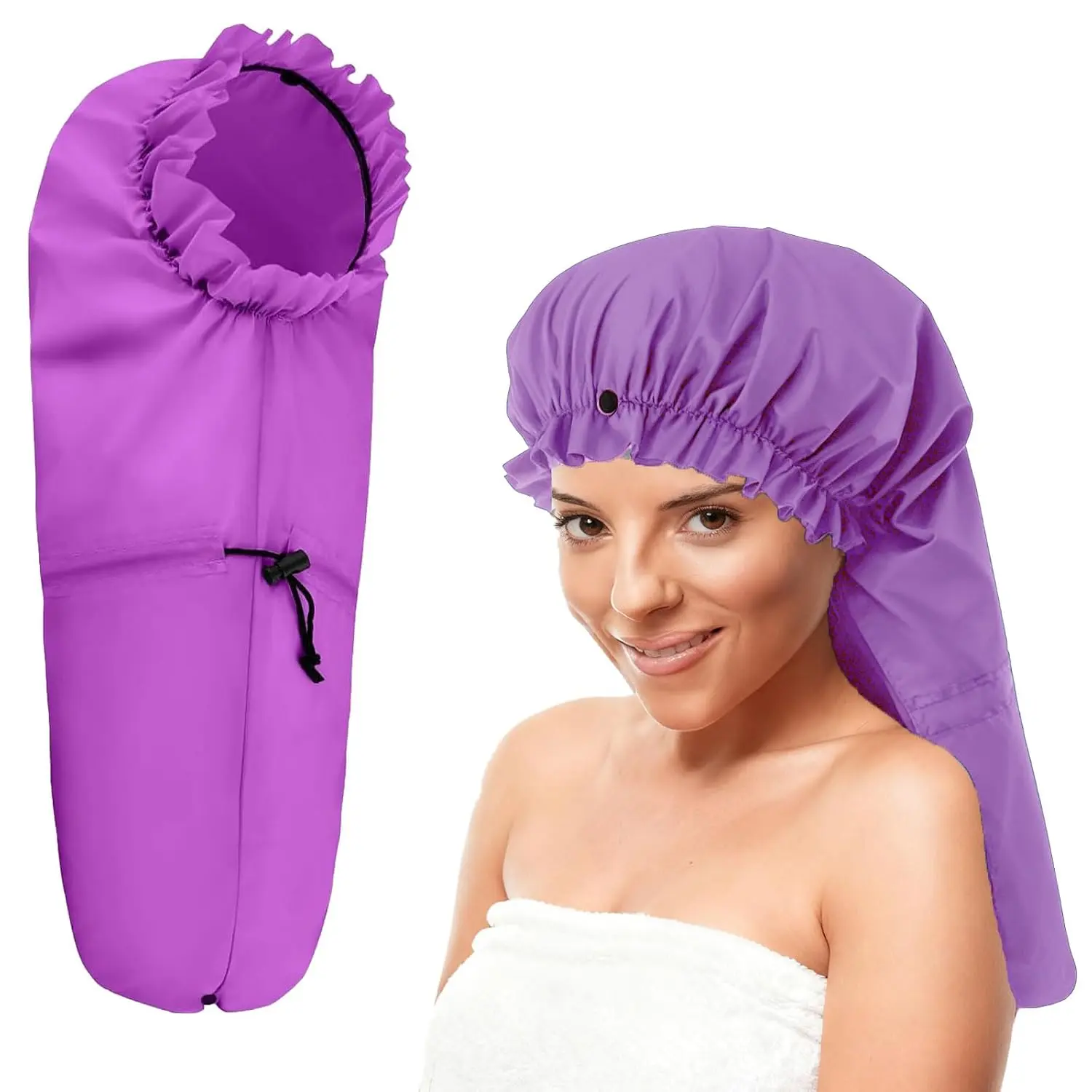 Shower Cap for Braids/Curly Hair/Dreadlock |   Long Bonnets for Women Shower/Cooking/Cleaning/ | XL Bathing Cap with Adjustable Drawstring & Button,