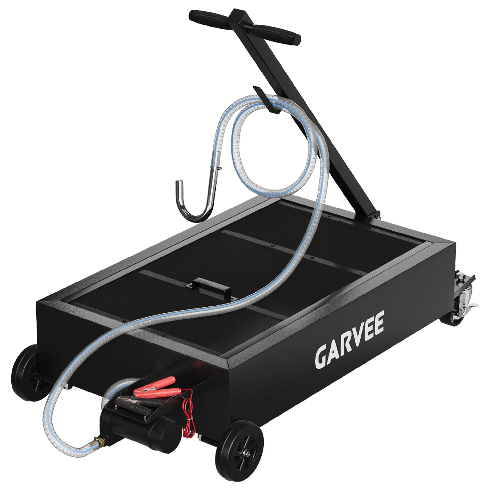 20-Gallon 12V Electric Low-Profile Oil Drain Pan, Cold-Rolled Steel, Black, for Cars’ Engine Oil & Transmission Fluid, 6.5 ft Reach