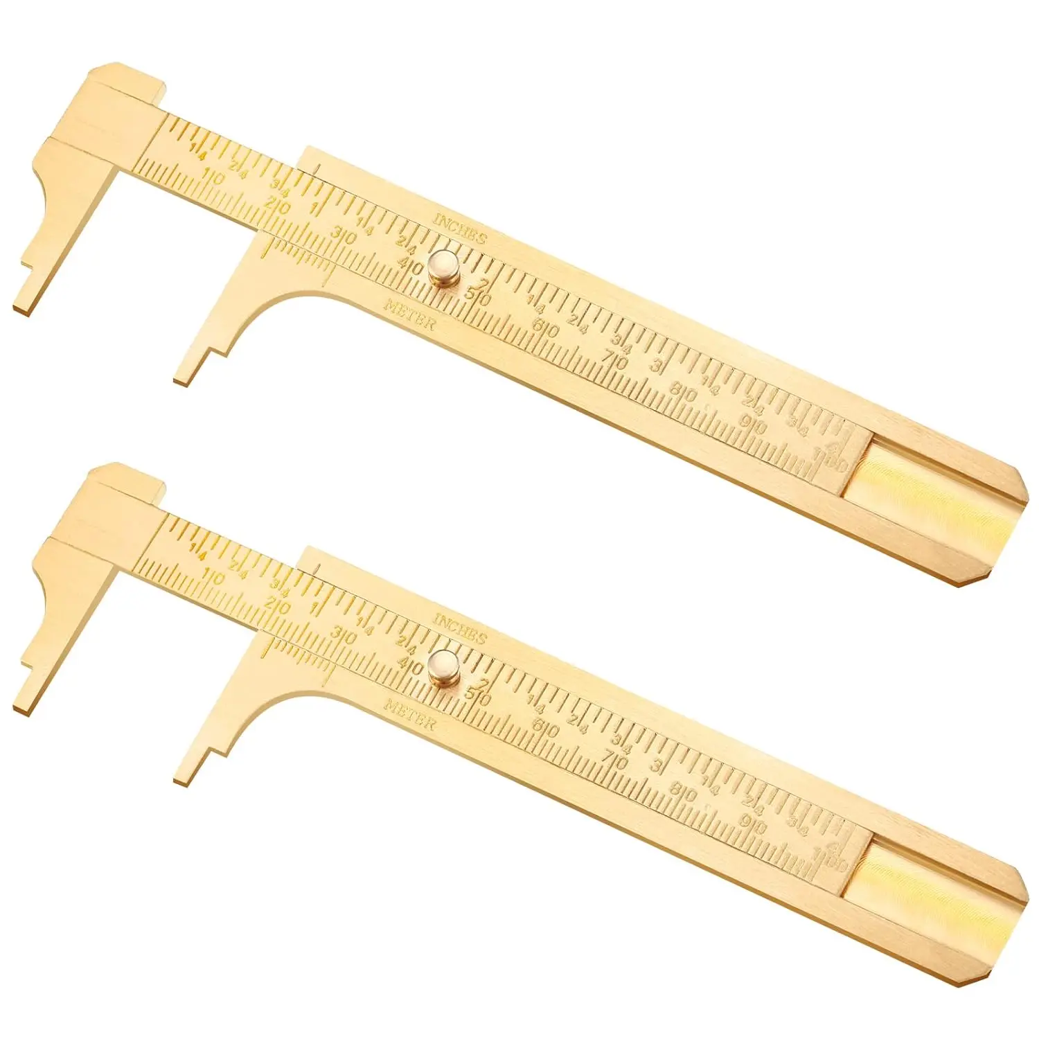 2 Pcs Brass Vernier Caliper Pocket Handy Caliper Measuring Mini Tool Double Scale Sliding Gauge Metal Pocket Ruler for Bead Wire Jewels Rings Measurement