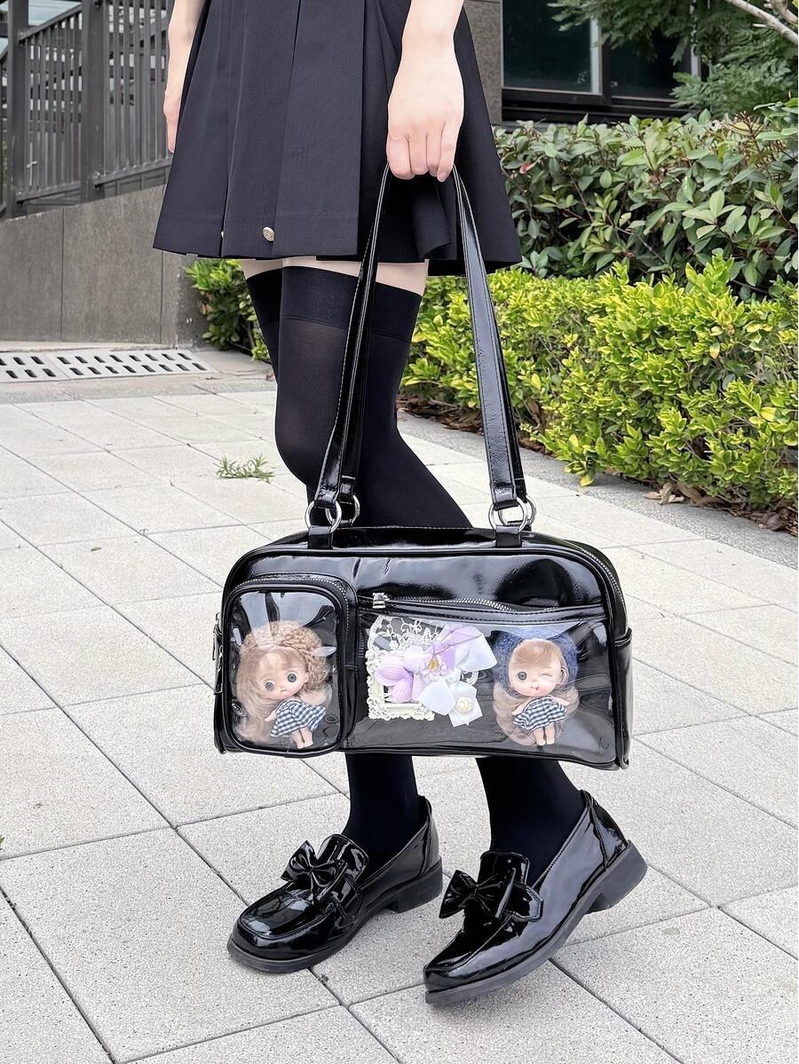 New Y2K Cute Ita Bag Large Capacity Fashion Shoulder Bag Lolita Girls Transparent Cosplay Underarm Bag DIY Badge Display Handbag