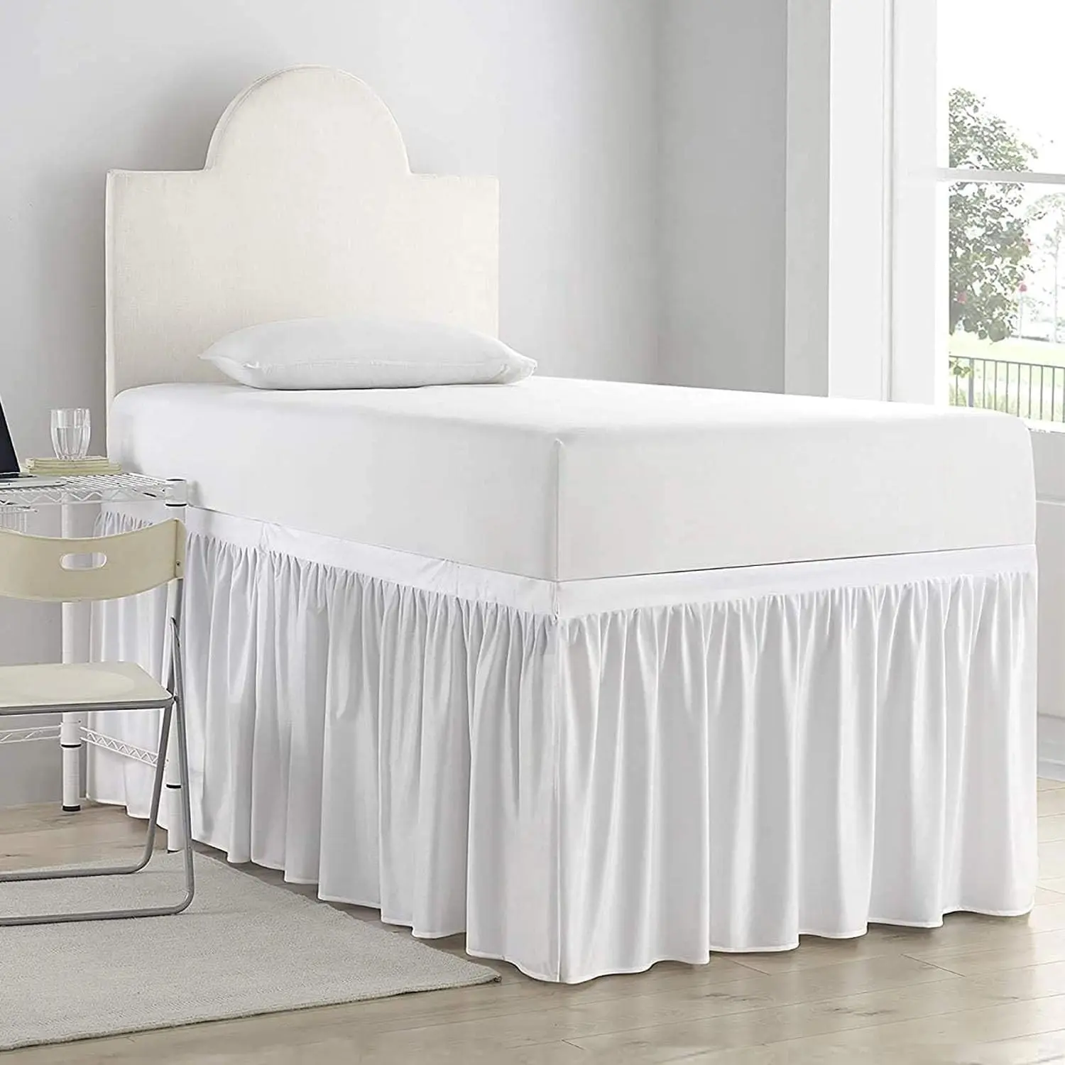Dorm Bed Skirt, Twin XL - 32" Drop, White | 100% Microfiber College Dorm Room Bed Skirt