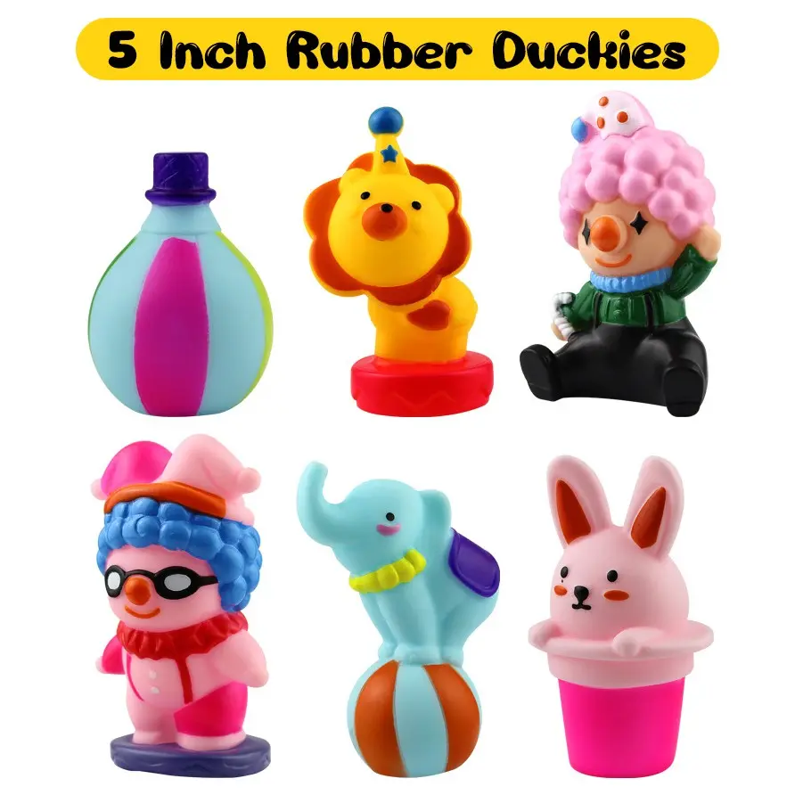 6 Pack 5" Cute Fun Festive Relax Circus  Rubber Duck, Soft Rubber Ducks, Holiday Decor ,Floating Bath GiftChristmas Gift Bag Filler, Party Favor, Rubber Ducks in Bulk,stocking gifts, Car Duck , Pool, Party Favors, Birthday Gifts, Classroom Incentives