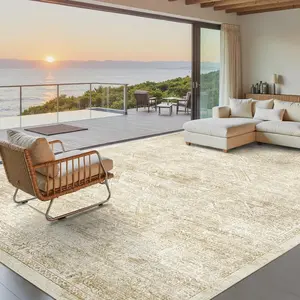 ComiComi Modern Luxury Design Waterproof Area Rugs, Large Ultra-Soft High-Density Pile Rugs for Living Room,Vintage Beige Area Rug, Home Rugs for Bedroom Dining Room, Floral Non-Slip Thin Rug,Various Sizes,Water Resistant Rugs,Summer Rug,Home Decor