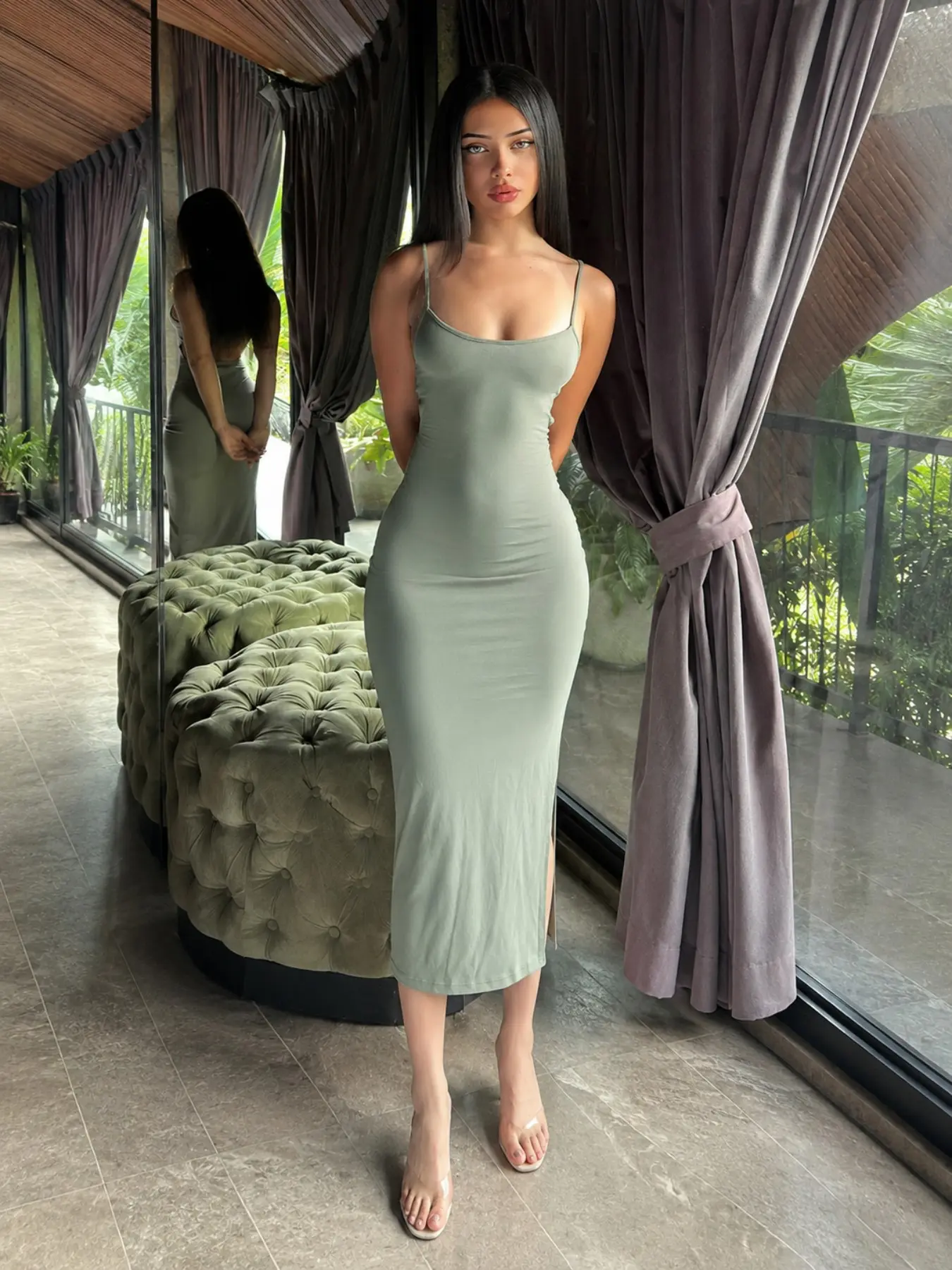 fitted cami dress EMERY ROSE Spring/Summer Elegant Fitted Textured Knit Women's Cami Dress