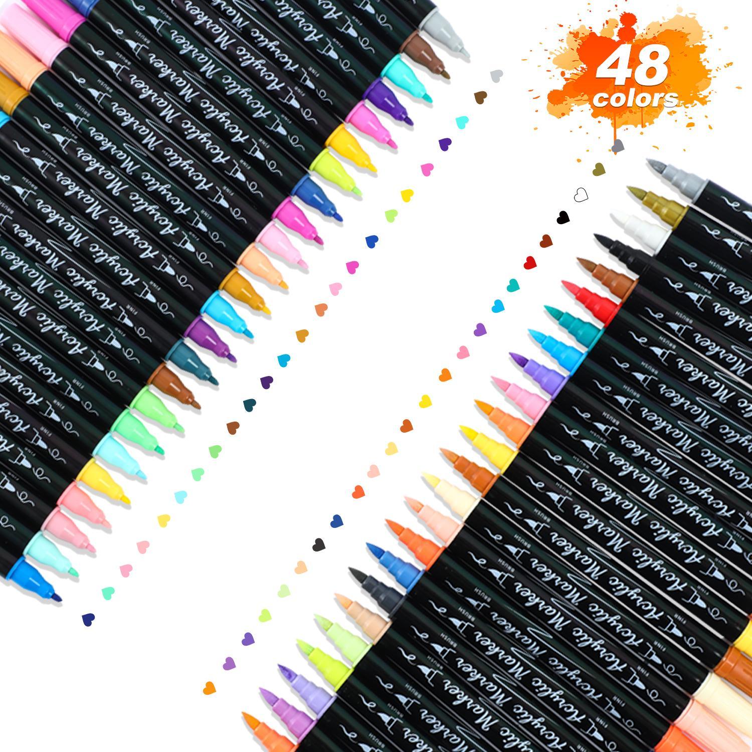 Acrylic Paint Marker Set, 1 Box Dual Tip Acrylic Paint Pen, Permanent Acrylic Paint Markers for Rock Painting, Canvas, Wood, Glass, Ceramic, Fabric, Plastic, Acrylic Marker Pens