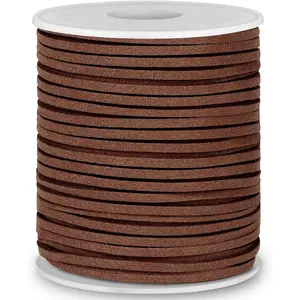 Flat Leather String Cord, Suede Ribbon for  Making, Leather Twine for Crafts, Thin Leather Shoe Laces for Boots, Faux Leather Strips for Bracelets, Necklaces (Dark Brown)