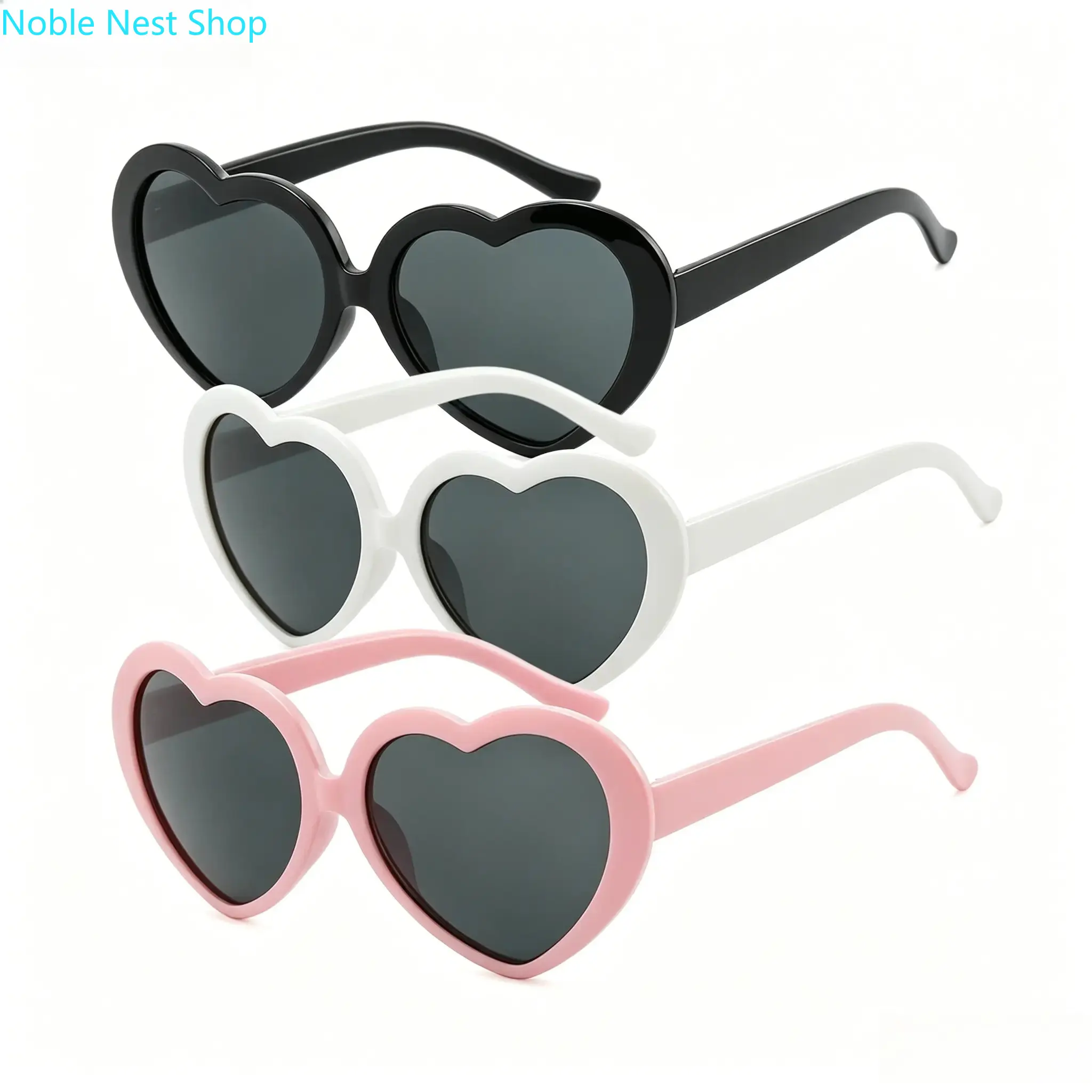 3Pcs Girly Heart Frame Sunglasses, UV Protection Sturdy PC Frame Casual Shades, Sweet All-Season Fashion Eyewear for Daily Street Wear & Holiday Gift Giving