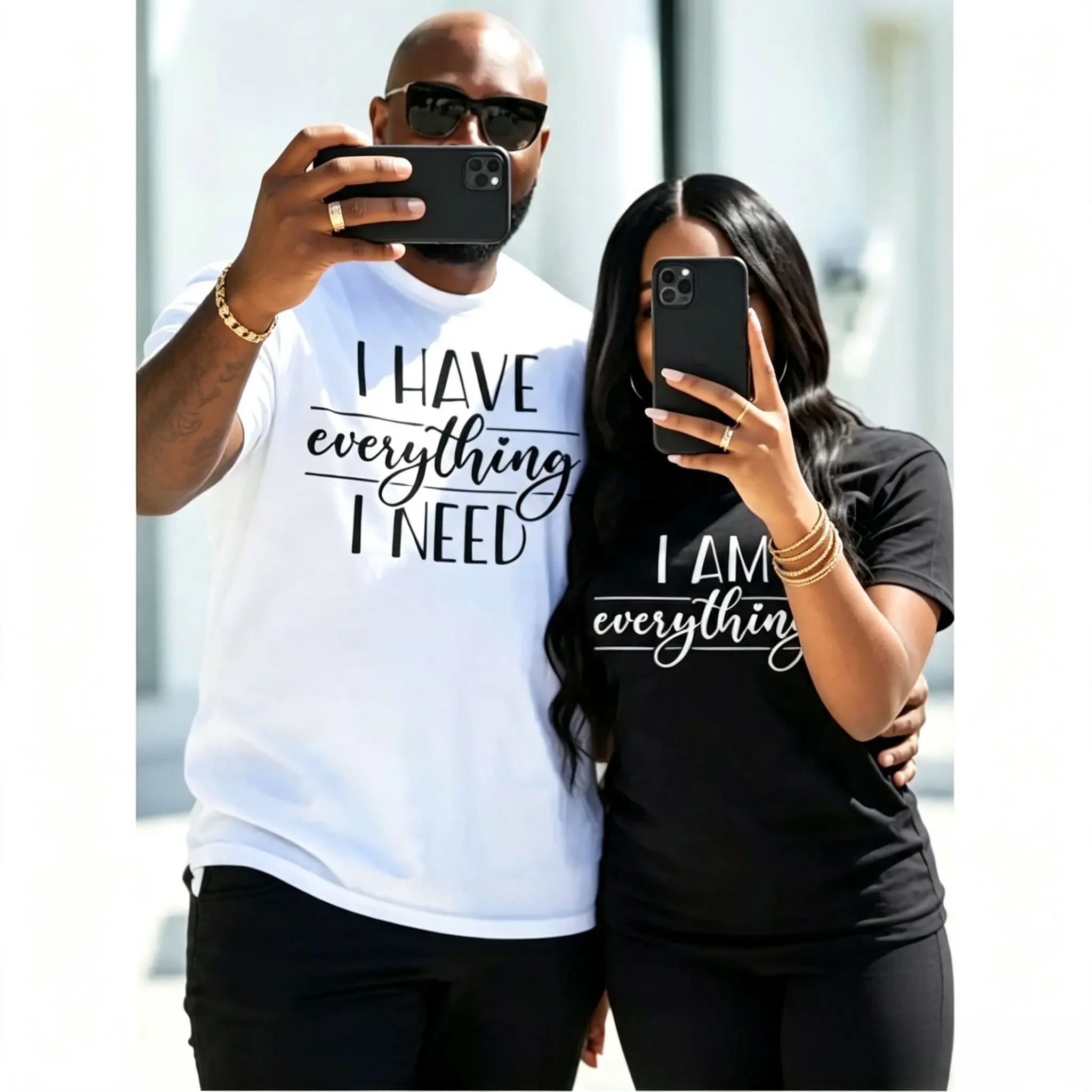Couples Matching T-Shirts - Round Neck Short-Sleeve Alphabet Graphic Regular Fit Tops, Valentine's Day Couples Gift Set Matching Outfits, Shortsleeve, Casual, His And Hers, Cute Couple Gifts