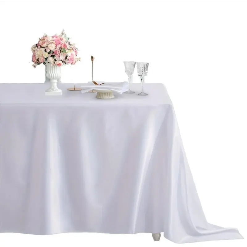 Elegant Shiny White Satin Tablecloth, Smooth Silky Wrinkle Free Table Cover, Reusable Table Cloth for Wedding, Birthday, Banquet, Dinner Party & Home Dining Decoration, Party Decoration Supplies, Overlay Table Cover