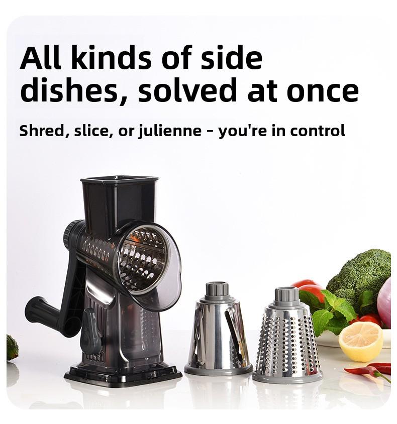 Rotary Cheese Grater, 1-Count Manual Vegetable Chopper with 3 Replaceable Stainless Steel Cutting Blades, Vegetable Shredder and Slicer, Multifunctional Kitchen Utensil, Vegetable Slicer Dicer, Summer Gift # GLOBAL PICKS