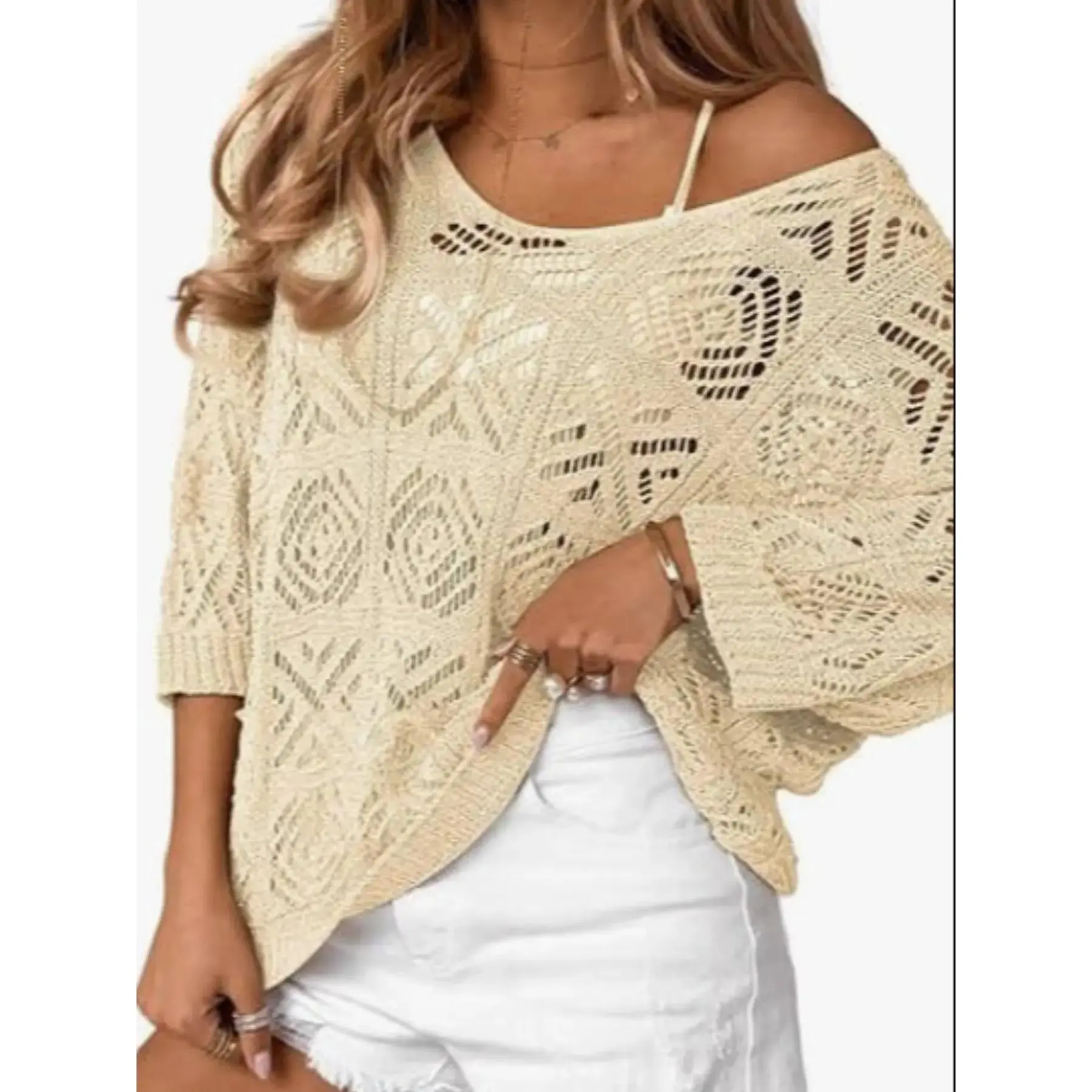 French Vintage Olive Hollow Knit Women Sweater, Shoulderless Batwing Sleeve Top, Unique Design Sweet Cool Chic Casual Style Versatile Pullover, Womenswear Knitwear
