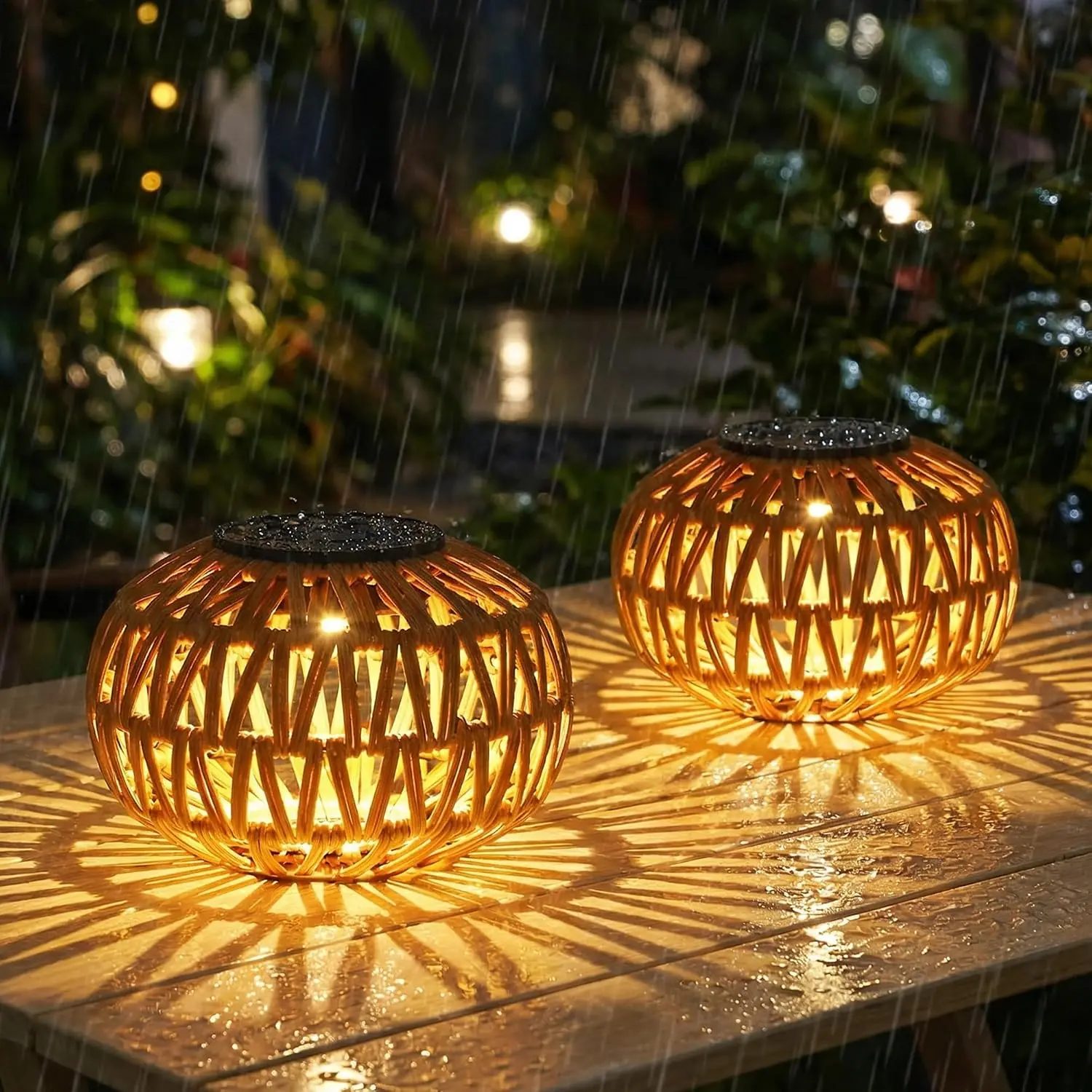 2 Pack Solar Lantern Outdoor ,Outdoor Table Decor,Rattan Solar Lights Decorative,Small Tabletop Lanterns Gifts for Mom,Grandma,Lantern Lights Outside for Garden,Yard,Steps,Patio