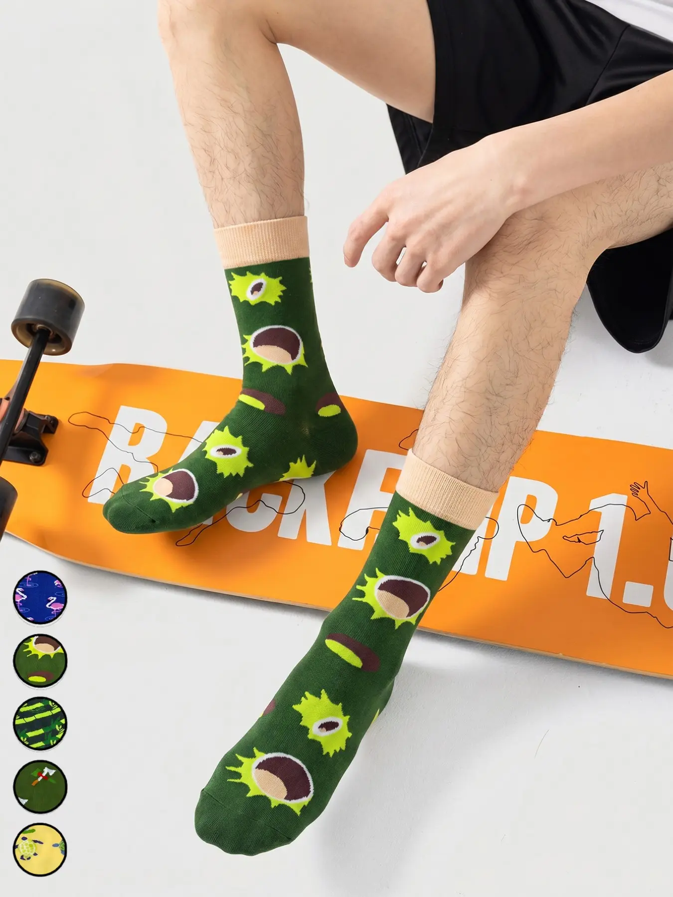 5/10 Pairs Men's Mid-Calf Socks, Cartoon Chestnut Unisex Sporty Long Socks, Fun and Happy Socks, Versatile and Trendy Footwear