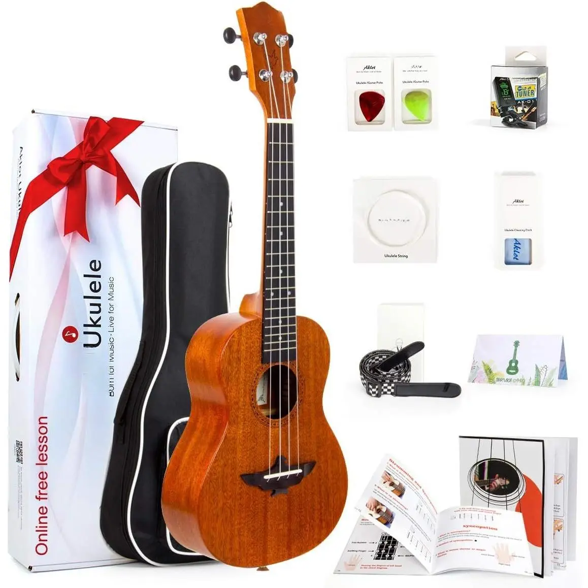 Ukulele,  Concert Ukelele Solid Mahogany 23 inch for Professional Beginners Adults Kit with Free  Lesson and Uke Accessories