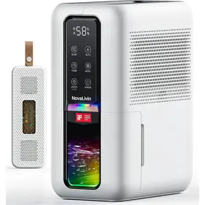 Dehumidifier for Home, Dehumidifiers for Bathroom, Bedroom, Living room, Closet with 68 OZ Water Tank, Moisture Absorbers, Auto Shut Off, Auto Humidity Control, 7 Colors LED Light, Black and White