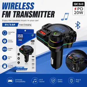 [Father’s Day Gift]Bluetooth 5.3 Car FM Transmitter, Wireless Radio Adapter with PD 30W & USB Fast Charger, Colorful RGB Light, Hands-free Calling, Bass Music Player for All Cars, Bluetooth Car Adapter