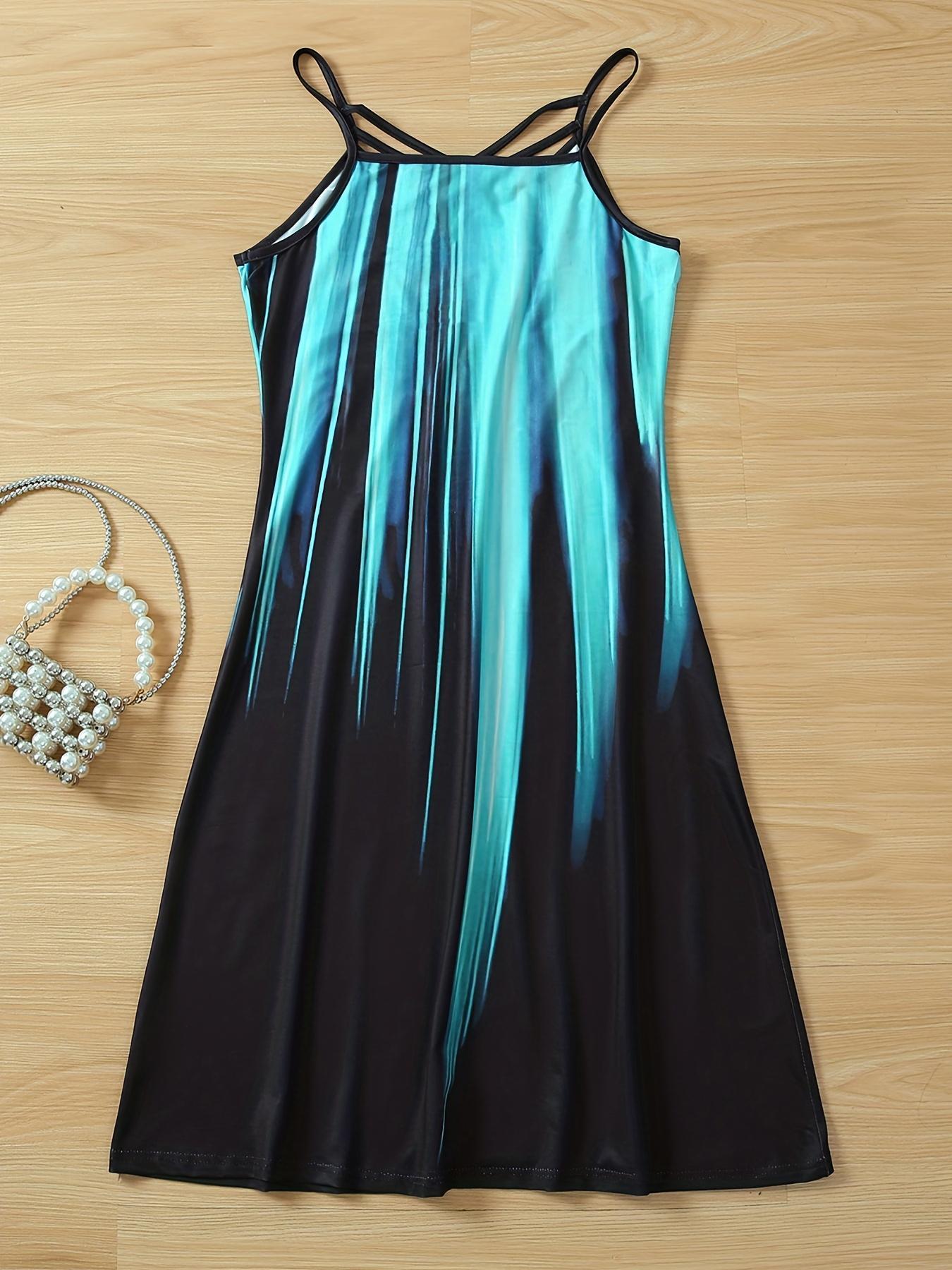 Women's Colorblock Criss Cross Backless Cami Dress, Chic Casual Sleeveless Spaghetti Strap Short Dress , Ladies Clothes for Summer Beach Holiday