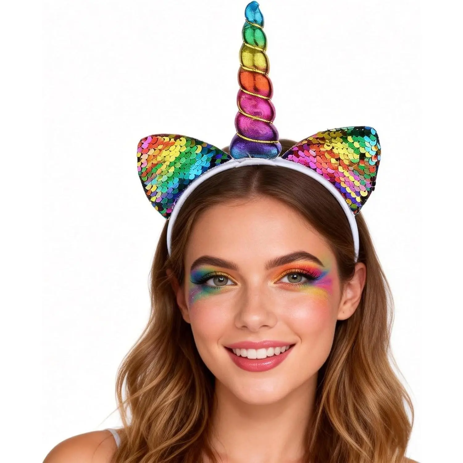 Unicorn Headband with Rainbow Crown Halloween Animal Ear Costume Hair Band(Gift)