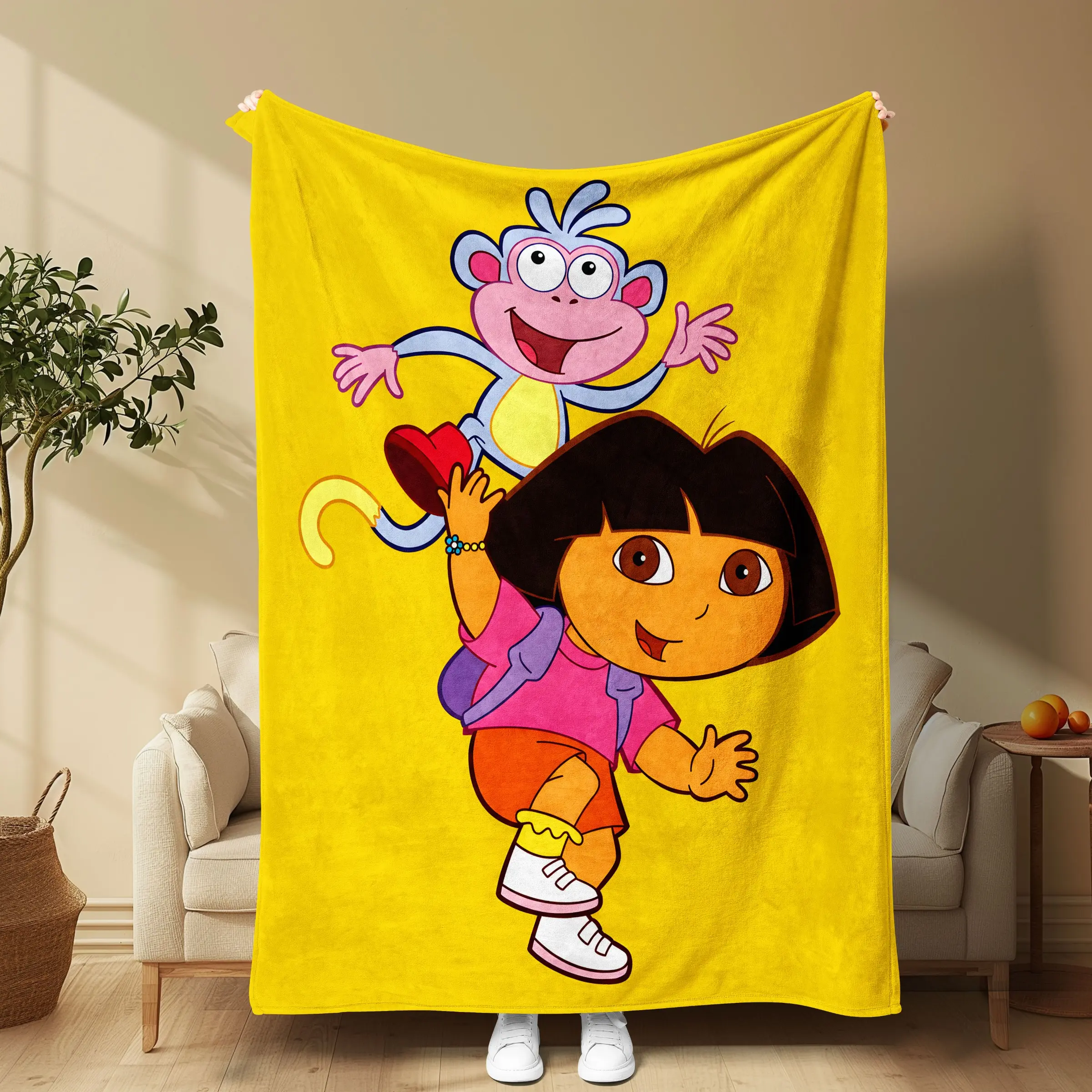 Dora Cartoon Blanket, Soft Flannel, Warm and Comfortable, High-Definition Print, Multi-Use, Ideal for Kids, Sofa, Picnic, Gift