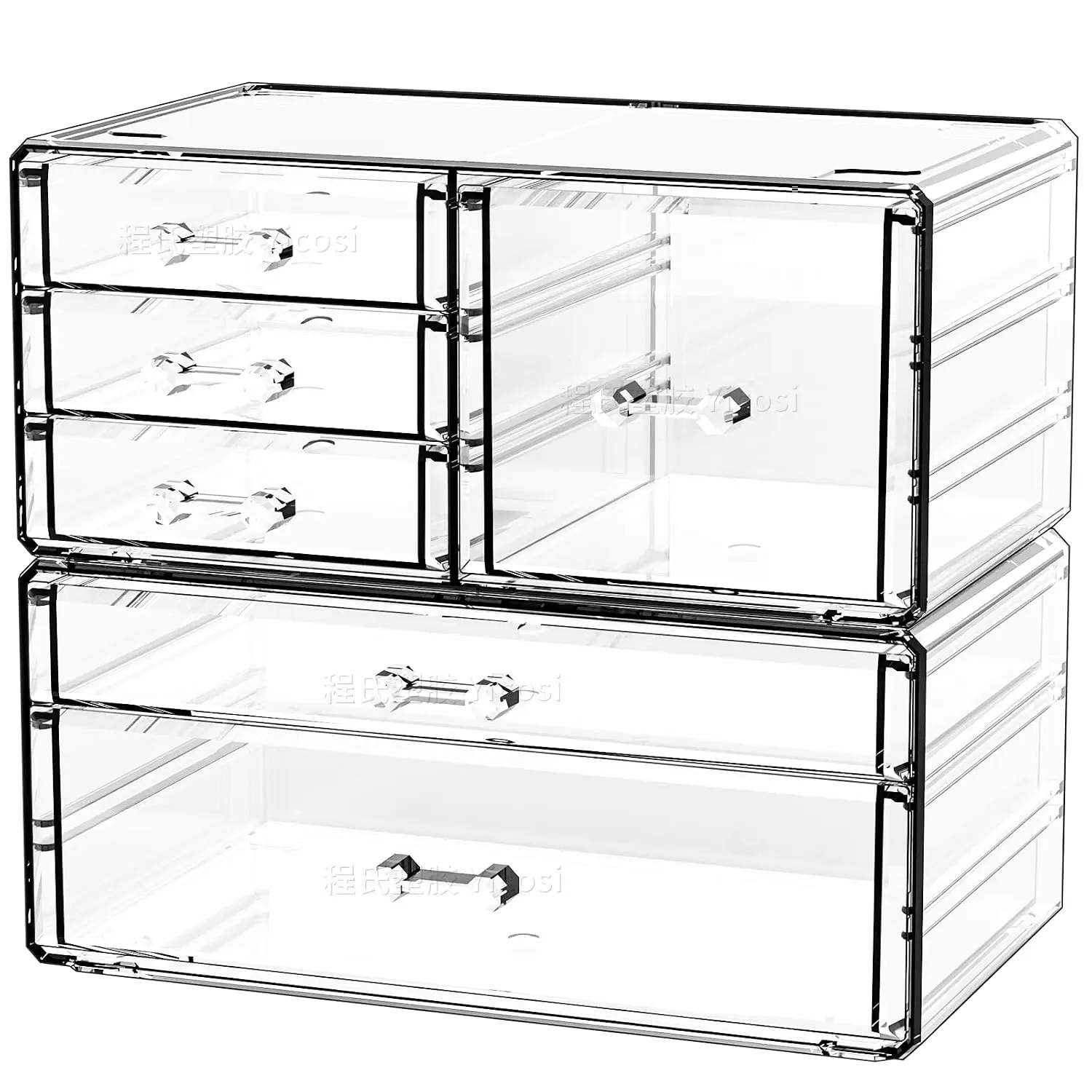 2 Pack Clear Desk Organizer With Drawers,Stackable 6 Drawers Skincare Organizer,Cute  Care Organizers for  Hair Clip,,Beauty Product Desk and Makeup Organizers Countertop