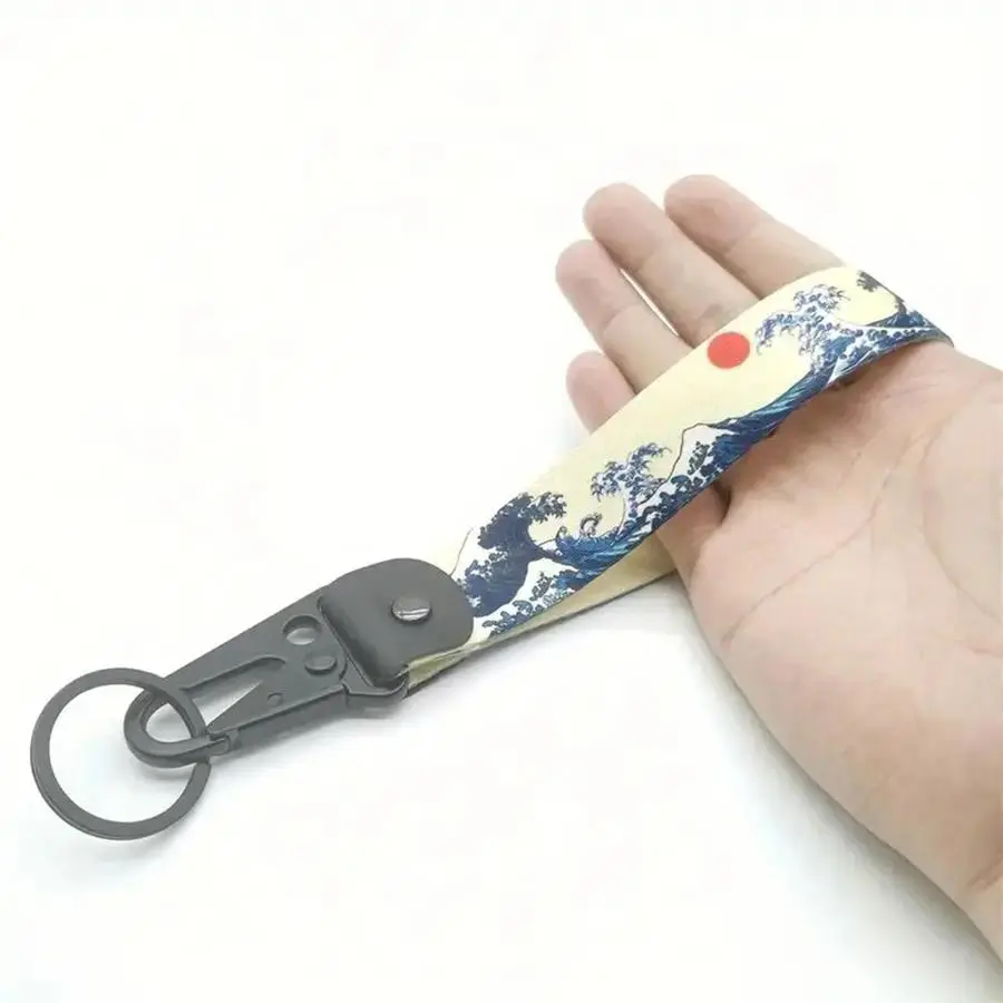 Wave Pattern Wristlet Keychain for Car & Motorcycle Enthusiasts, Durable PET Universal Key Holder, Automobile Accessory & Bag Decor Ornament, Gift Keychain, Motorcycle Key Tag, Multifunctional Keychain