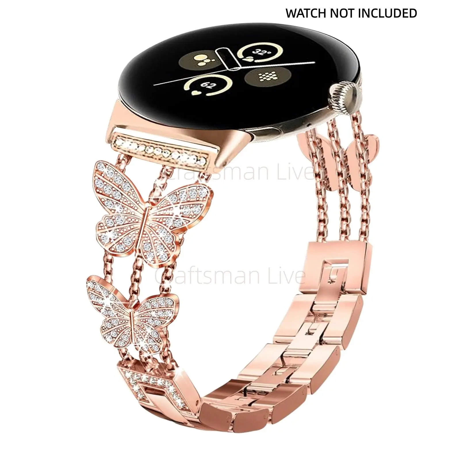 Fashion Metal Strap Suitable for Google Pixel Watch 3 41mm/2/1 Strap, Diamond Butterfly Fashion Women's Strap, Can Replace Pixel Watch 4 1mm/2/1 Smart Watch Women's Strap with Flash Metal Chain Strap