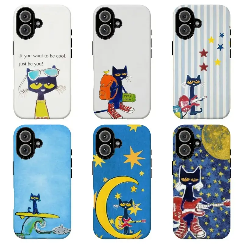 Pete the Cat "Just Be You" Inspirational Cellphone Casing, Whimsical Cartoon Cat Multicolor Protective Phone Case with Protection, Compatible with iPhone 11-17 Air Pro Max, Gift for Fans, Mobile Phone Accessories