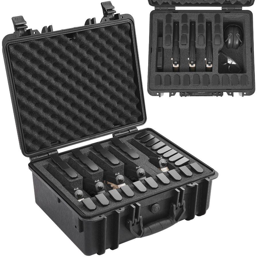 VEVOR Hard Pistol Cases with Pre-cut Lining, Waterproof Dustproof Hard Gun Case for 5 Pistol, 18.9×16.3×8.5 in Lockable Pistol Case, Black, 18.9X16.3x8.5"