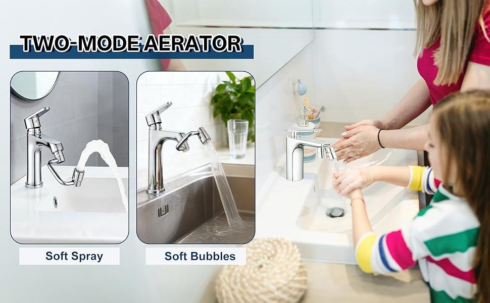 2 PCS 1440 °     Rotatable Faucet Extension, 1080 °     Swivel Faucet Aerator Extender, 2 Mode Adjustable Rotating Universal Sink Faucet for Kitchen Bathroom Sink Silver