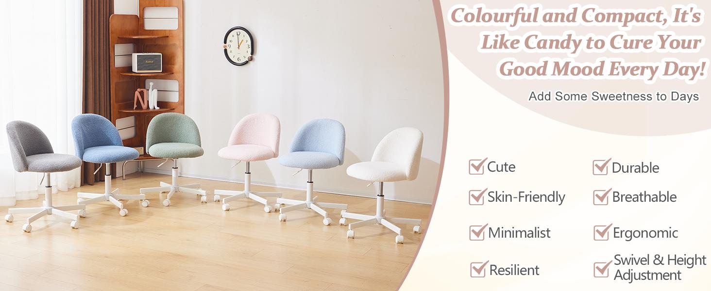 VINGLI Cute Candy Chair Armless Comfy Small Office Desk Vanity Chair with Wheels & Lumbar Support,Teddy Adjustable Rolling Swivel Computer Task Ch for Home Office,Bedroom,Gentle Pink VINGLI Cute Candy Chair Armless Comfy Small Office Desk Vanity Chair with Wheels & Lumbar Support,Teddy Adjustable Rolling Swivel Computer Task Ch for Home Office,Bedroom,Gentle Pink