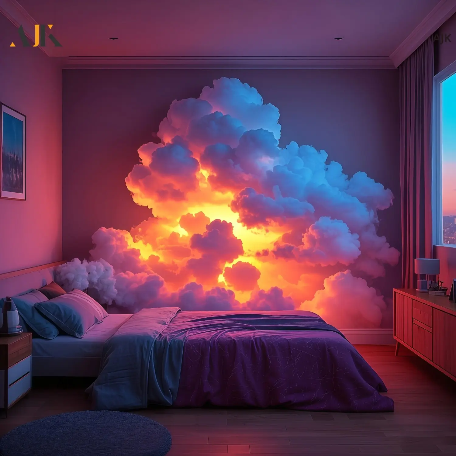 AJK 153.15in 1 Pack Smart Cloud Light, Large&Small Thundercloud Light, Music Rhythm Night Light, Indoor, Bedroom, E-sports Room