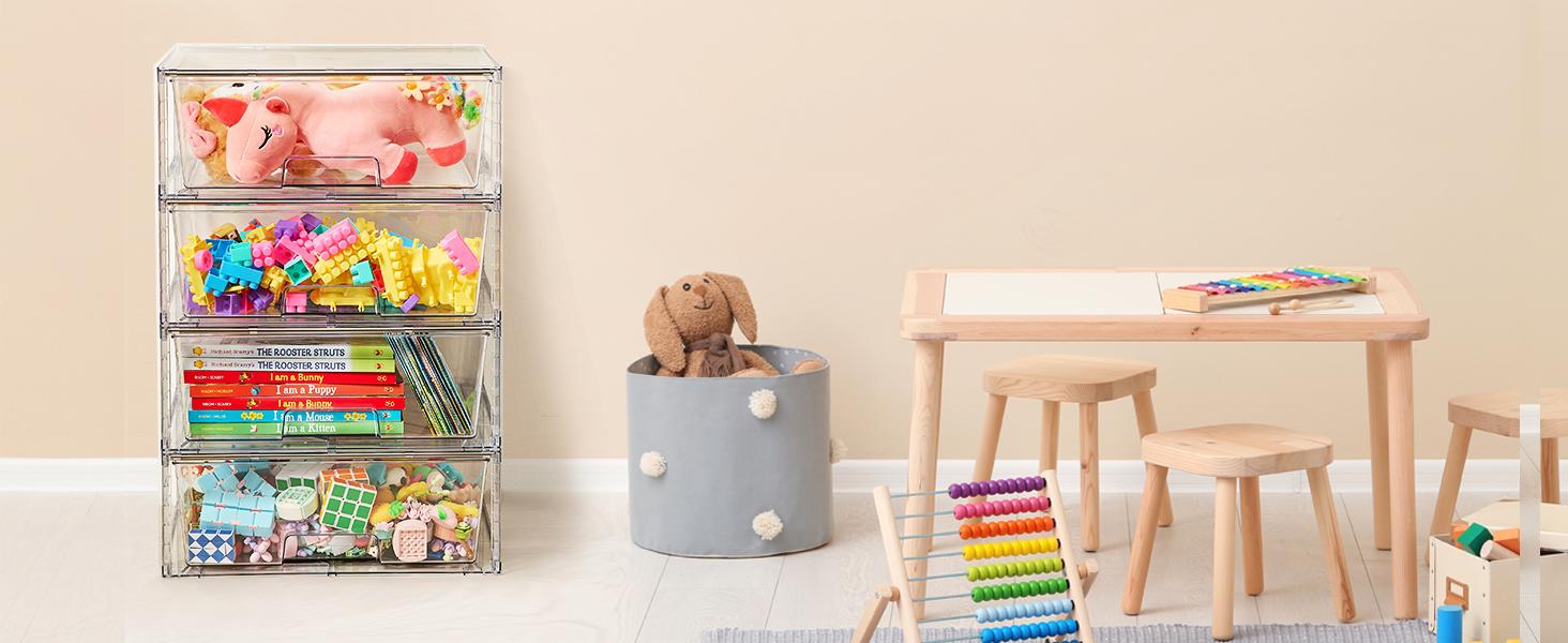 THE WELL KEPT 2 Pack Large Stackable Storage Drawers,Easily Assemble Clear Acrylic Bathroom Closet Undersink Organizers,Plastic Storage Bins for Cabinet,Kitchen Pantry Insert Silicone