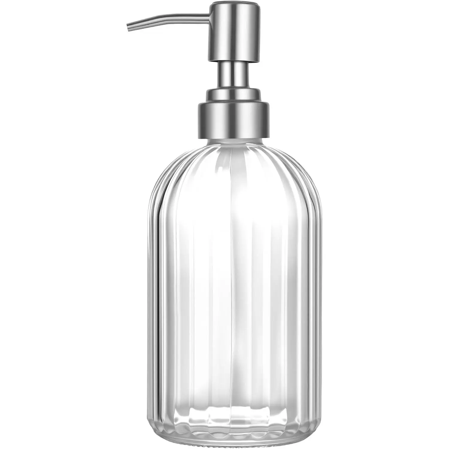 1PCS Glass Soap Dispenser with 304 Rust Proof Stainless Steel Pump, Clear Refillable Soap Dispenser for Bathroom Hand Soap, Lotion & Kitchen Dish Soap