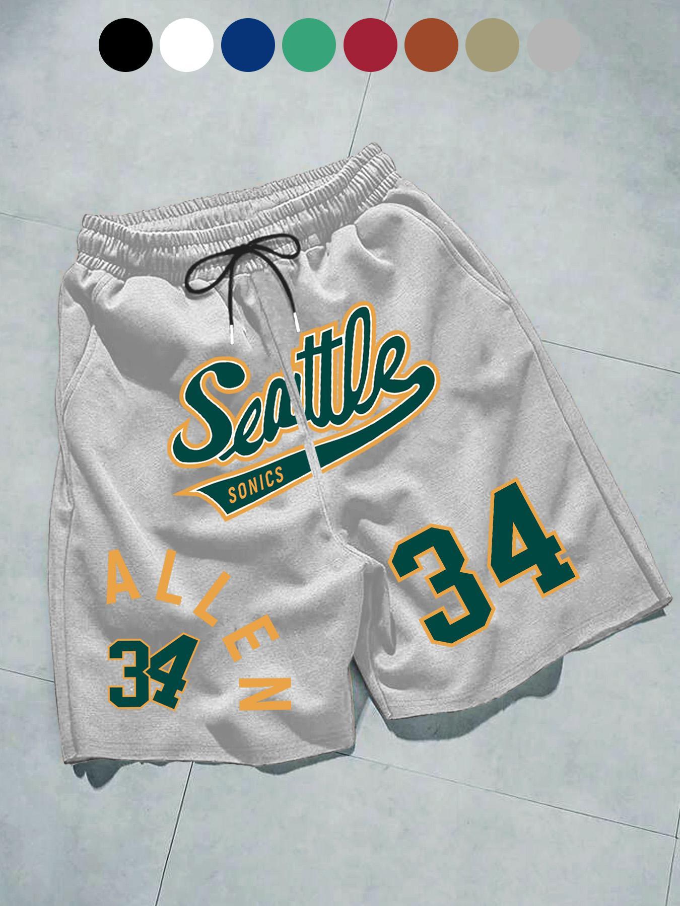 Men's Regular Fit Letter & Number Print Drawstring Waist Shorts, Casual Pocket Track Shorts for Sports Gym Workout Running, Fashion Men's Bottoms for Summer, Streetwear Sports Shorts, Athleisure Shorts, Athletic Shorts