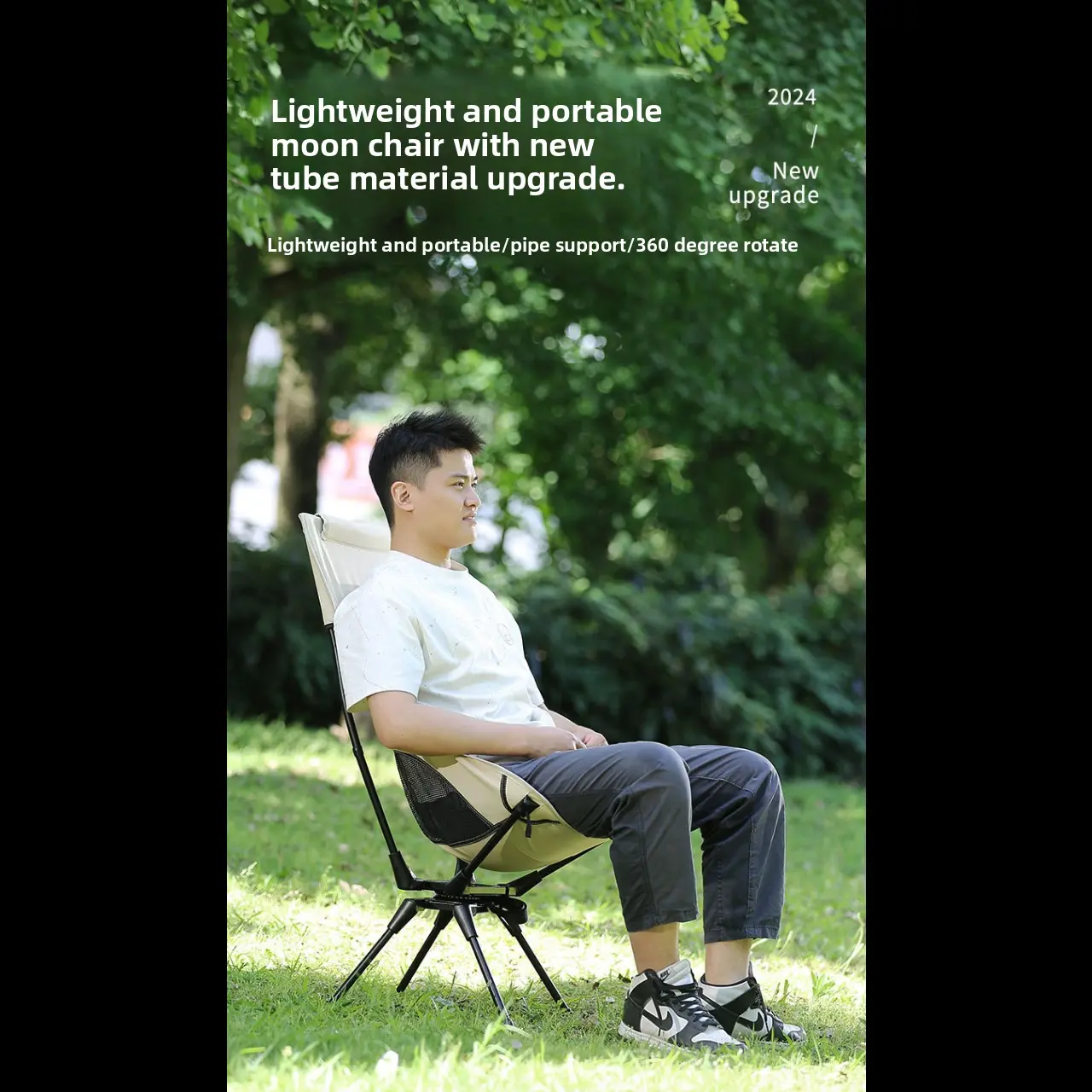 Outdoor Folding Swivel Chair, Beach Chair, Ultra-Light Portable Foldable Moon Chair, Park Camping Fishing Swivel Chair