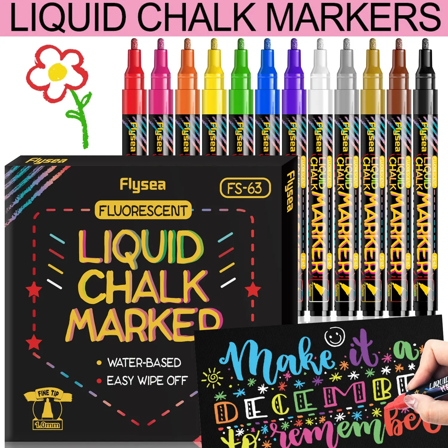 Erasable Liquid Chalk Fluorescent Pen, 8-12 Colors, 1.0mm Tip, Bright Colors, Erasable, Washable, Ideal for Blackboard, Menu Board, Windows, Glass