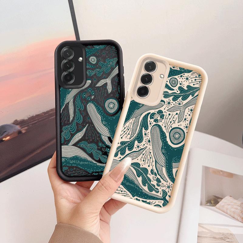Vintage Deep Sea Whale Phone Case Suitable for Samsung Galaxy S26 S25 S24 S23 S22 S21 Fe Plus Ultra A13 A14 A15 A16 A17 A33 A34 A35 A36 A52 A53 A54 Note20 Edge Anti-Drop Full Cover Black Phone Case
