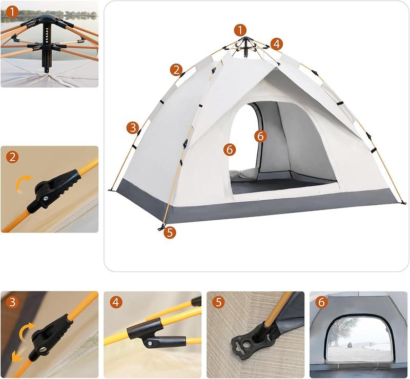 3-4 Person Instant Pop Up Tent - Waterproof Mesh Window 3s Setup for Camping Hiking Backpacking