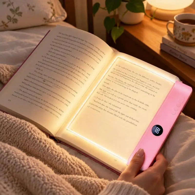 Rechargeable transparent smart LED reading lamp and book light, LED flat reading lamp, study desk lamp with timer and doodle features, perfect for quiet readers, Christmas gift