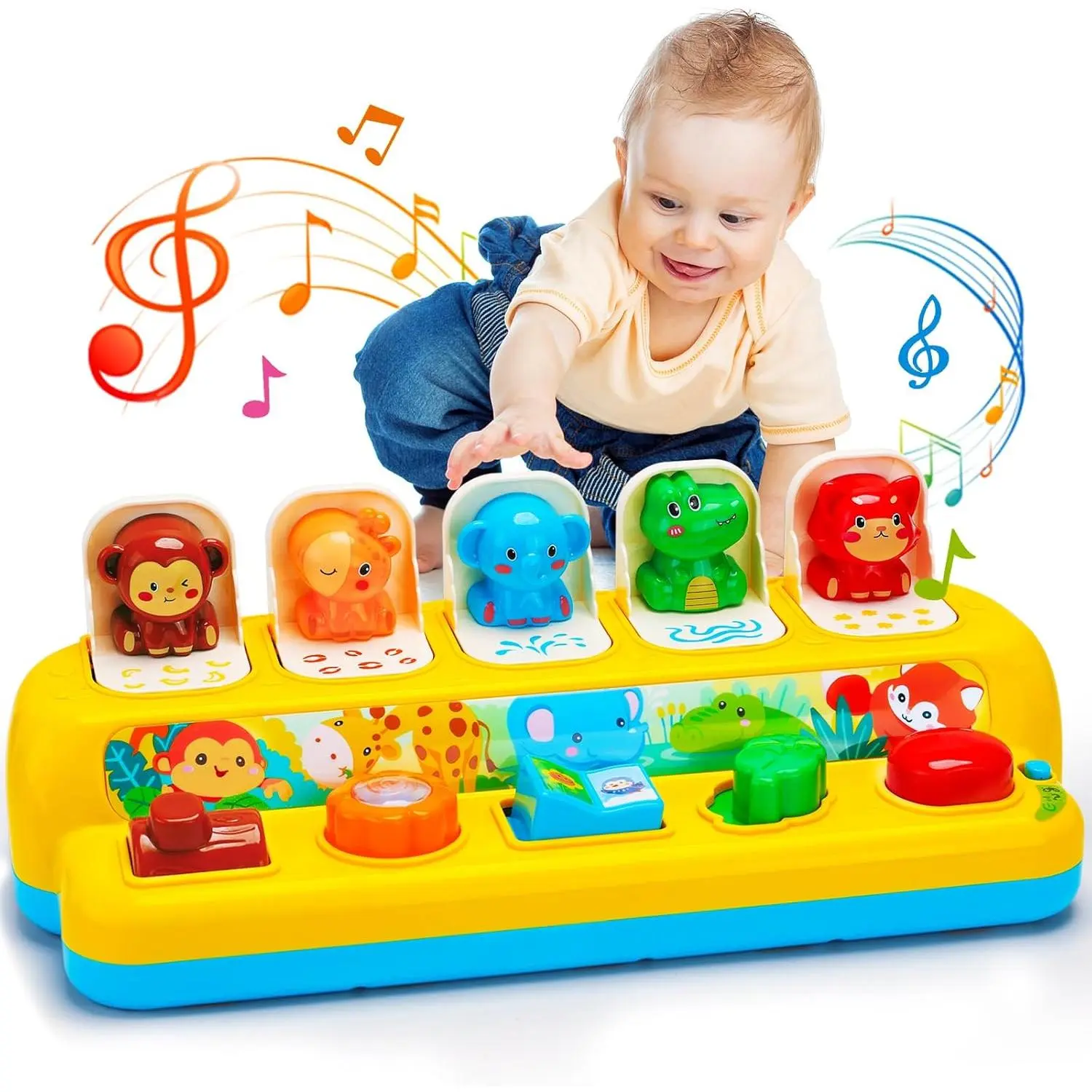 Pop up Animal Toys with Music & Light, Montessori Cause and Effect Toys  1 Year Old Boy Girl Early Learning Musical Baby Toy 9-12-18 Months STEM Toddler Toy Age 1-2 Gift  Infant