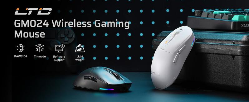 LTC GM024 Tri-Mode Wireless Gaming Mouse, 59g Ultra-Light Ergonomic Gaming Mouse 2.4Ghz/BT/Wired, 6-Level DPI 4800 Max, 1000Hz, 5 Programmable Buttons, Pro Software