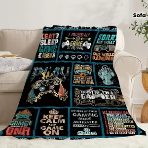 1pc Flannel Blanket - Video Game Theme with Retro Gaming Icons & "Keep Calm & Game On" Design, Soft Warm All-Season Throw for Sofa Bed Office, Ideal Gift for Gamers & Friends, Gamer's Comfort, Playful Design, Comfortable Texture