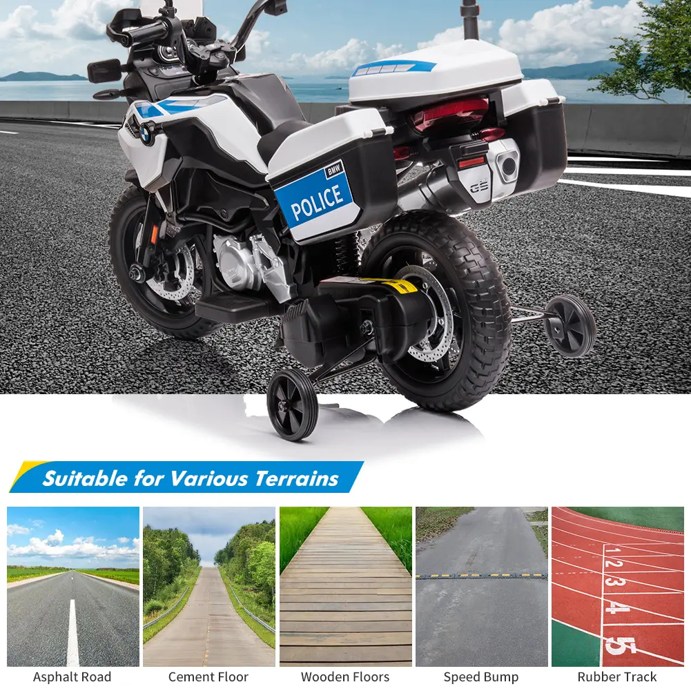 luxury car brand Licensed Kids Ride On Police Motorcycle, 12V 7AH Electric Toy - EVA Tires, High/Low Speed, LED Headlights, Spring Suspension, Music, 2 Storage Boxes, Warning Lights, for Boys & Girls