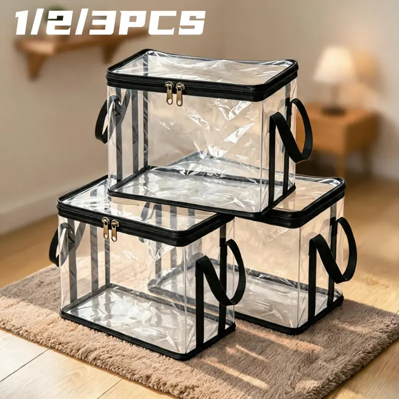 Transparent Plastic Storage Bag with Hinged Lid, Large Capacity, Home Dorm Travel Organizer, Camping Moving Storage Solution