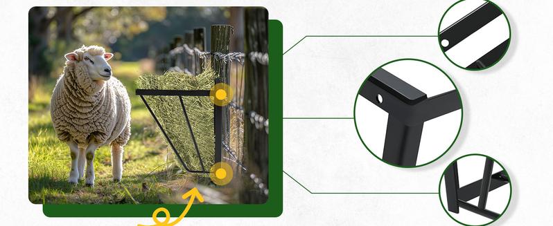 Hay Feeder Hay Rack Wall Mount Horse Goat Feeder, Heavy Duty Livestock Feeder with Rounded Edges for Farm Sheep Horses Cattle Cows etc Feeding Steel