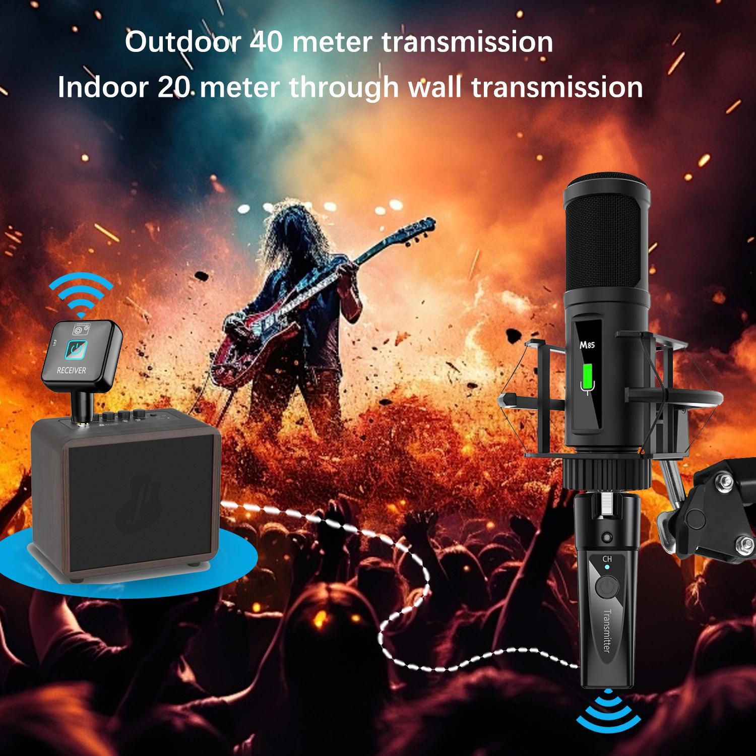 Wireless Microphone Transmitter Receiver 2.4Ghz, XLR Microphone Wireless System, Rechargeable Wireless Mic Adapter for Audio Mixer, Dynamic Mic