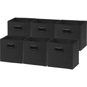 Foldable Cube Storage Bins with Handles, 11-Inch, Black, 6-Pack, Fabric Cubes Organizer for Closet or Shelves