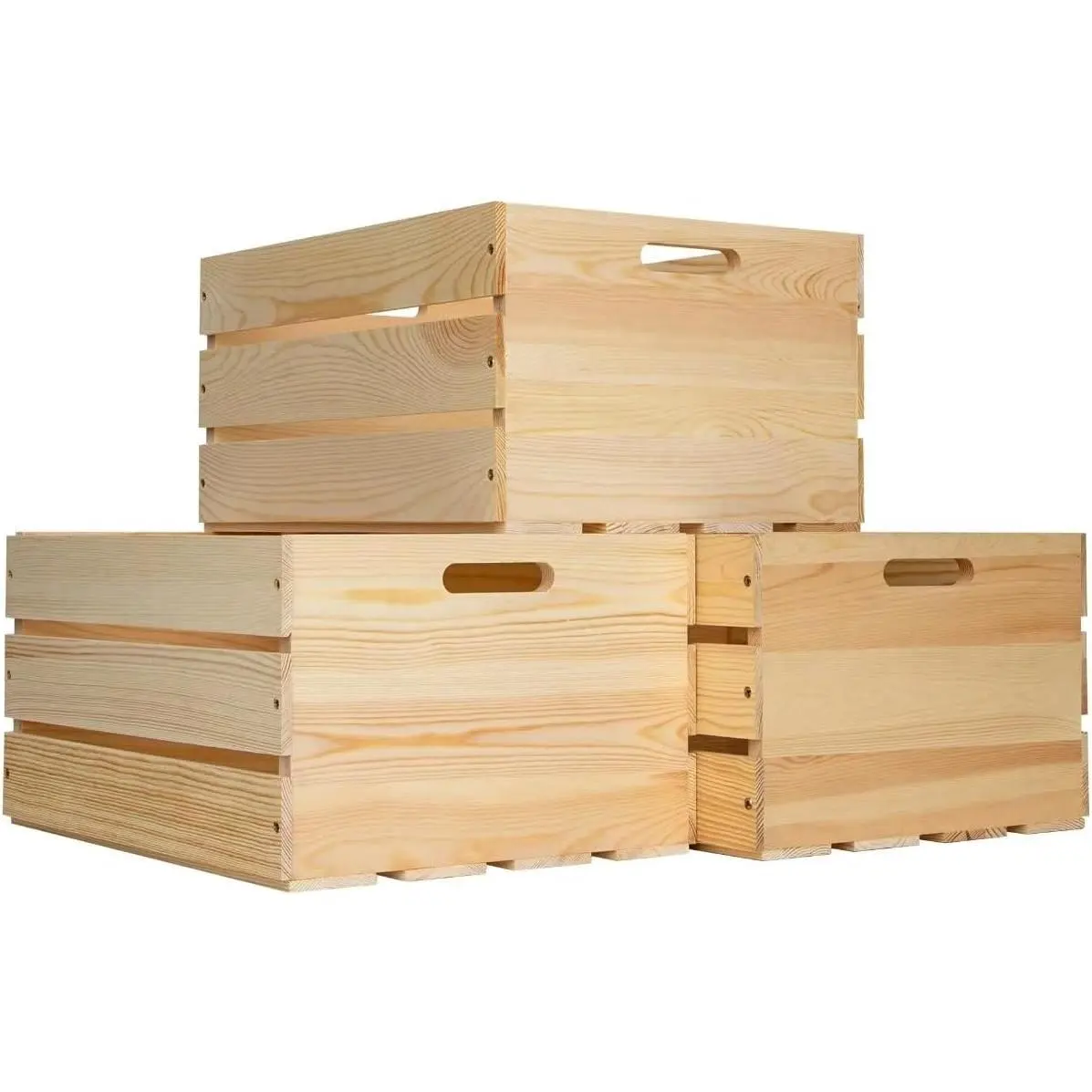 3 count Large Pine  Crates For Storage, Unfinished  Wooden Crates, 17" x 13" x 8.9" Each, Holds Up to 50 Pounds