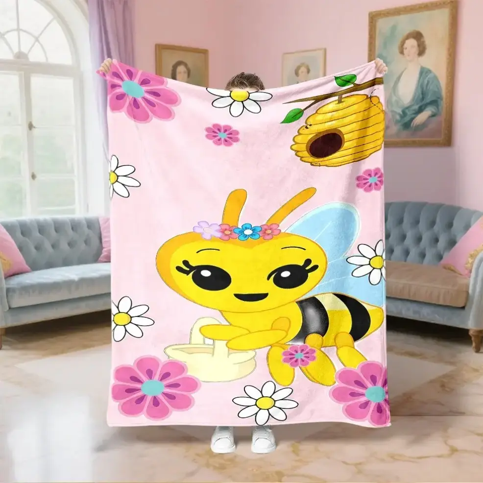 Cute Bee Pattern Premium Flannel Blanket - Soft Water-Resistant Throw for Adults & Baby, Perfect for Sofa, Garden & Travel, Insect-Repellent Companion, Ideal Christmas Holiday Gift for Mothers birthday gift