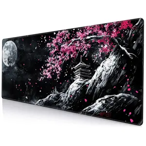 Cherry Blossom Landscape Pattern Mouse Pad, 1 Count Rectangle Gaming Mouse Pad with Anti-slip Rubber, Office Desk Keyboard Mouse Pad for Home Office Game Room Desk, Desk Accessories, Computer Accessories For Desk